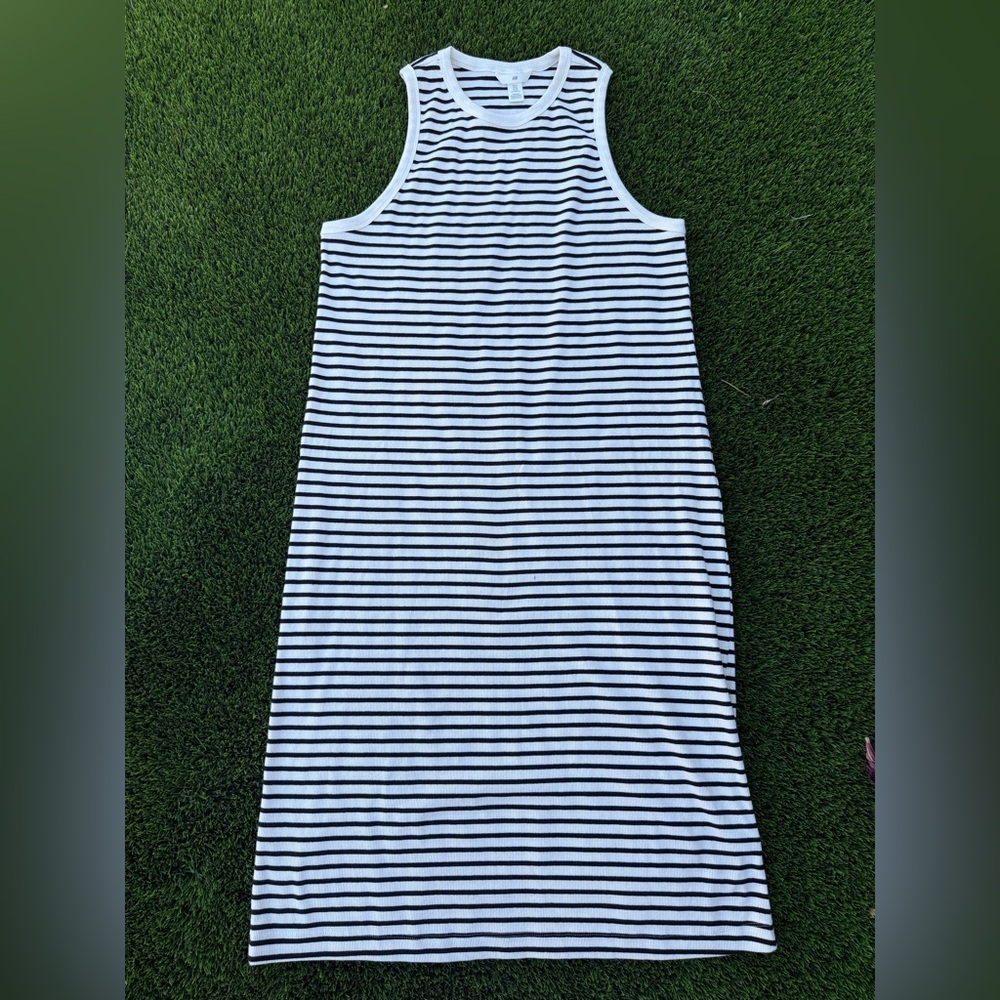 H&M Sleeveless Black & Off White Striped Ribbed Maxi Dress